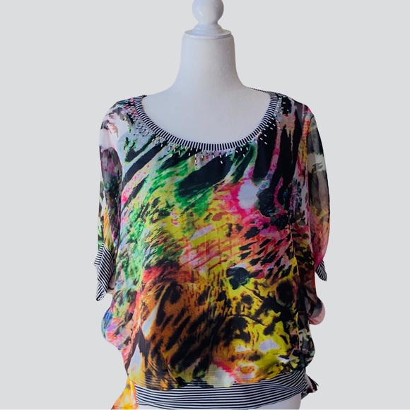 ALBERTO MAKALI MULTICOLOR ABSTRACT CHIFFON BLOUSE TOP - Picture 10 of 10